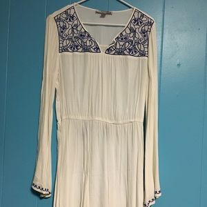 White Long Sleeve Embroidered Dress
